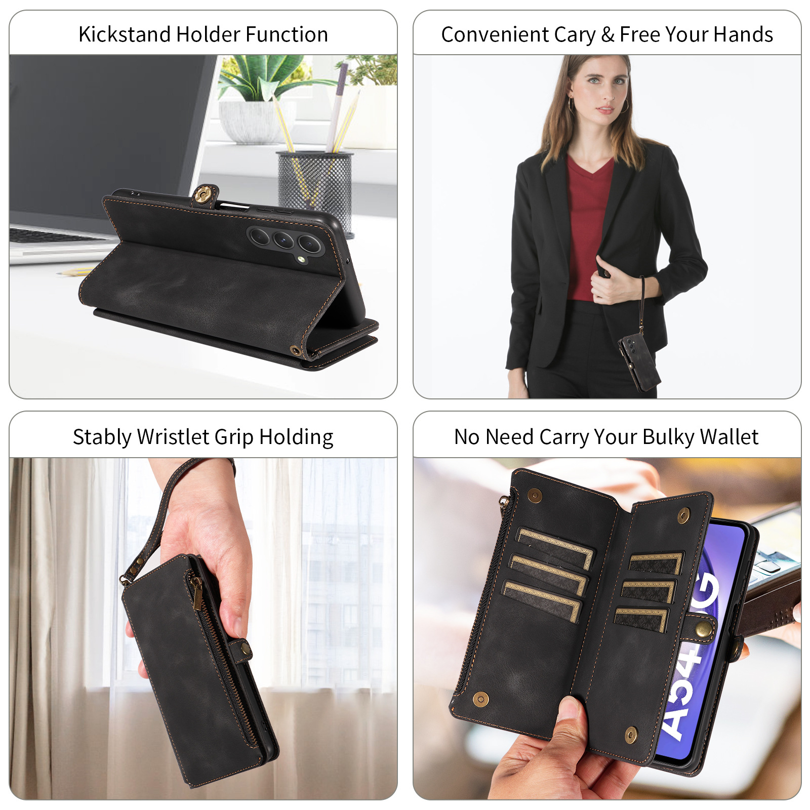 Multi-pocket Leather Wallet Case for Samsung Galaxy A55 A35 A25 A15