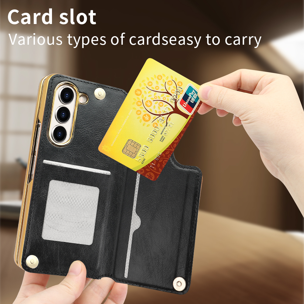 Retro Leather Card Wallet Phone Case for Samsung Galaxy Z Fold 6 5 4 With Screen Protector&Pen Slot&Hand Strap