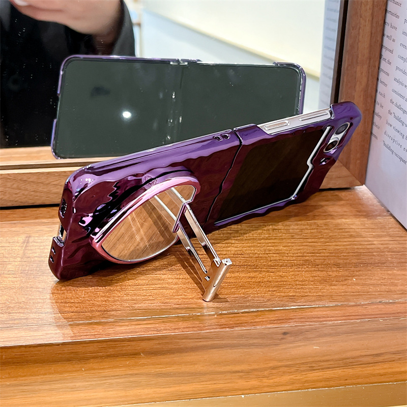 Love Mirror Bracket Plating Wrinkle Case For Samsung Galaxy Z Flip 6/ 5/4 /3 