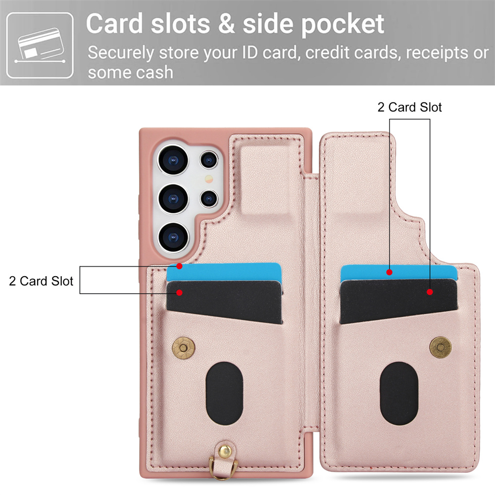 Crossbody Leather Rope Wallet Wrist Strap Phone Case for Samsung For S24 Ultra Plus