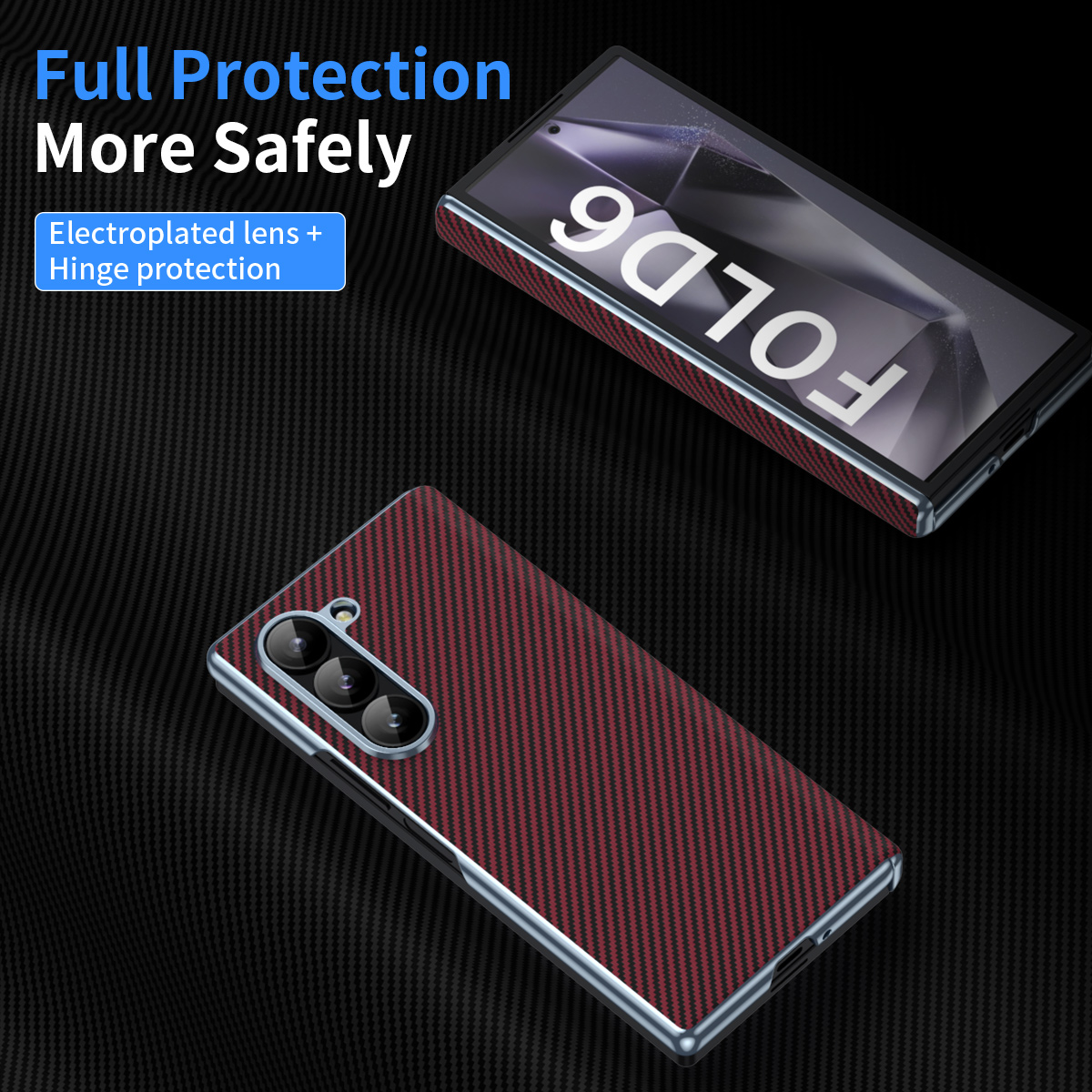 Carbon Fiber Pattern Shockproof  Protective Hinge Case with Mirror Film For Samsung Galaxy Z Fold 6/5/4/3