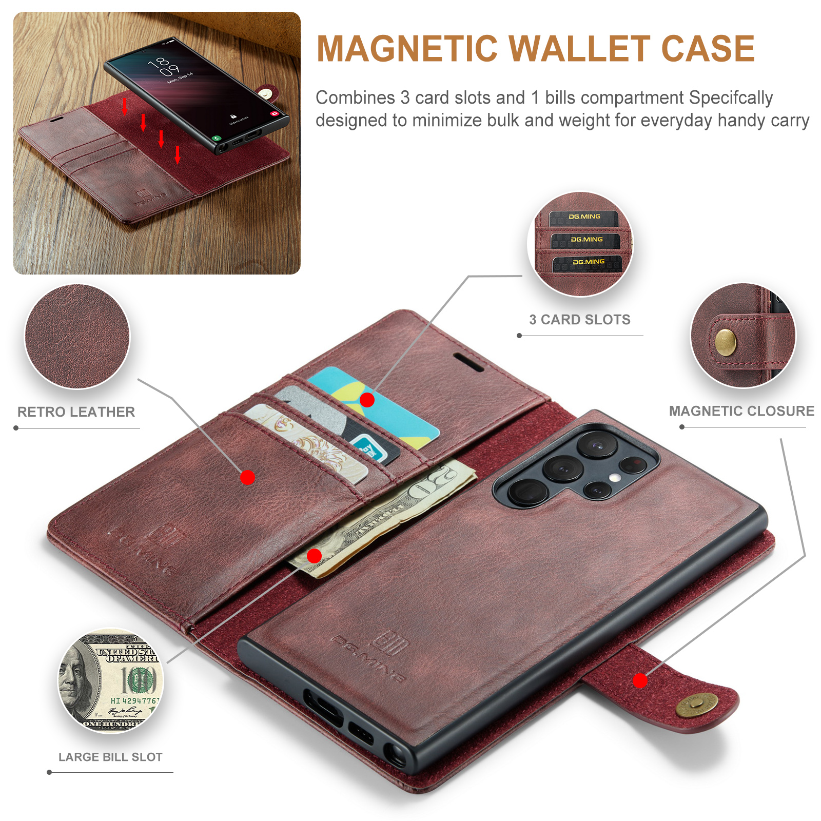 2 in 1 Detachable Wallet Case for Samsung Galaxy S24 Ultra Plus