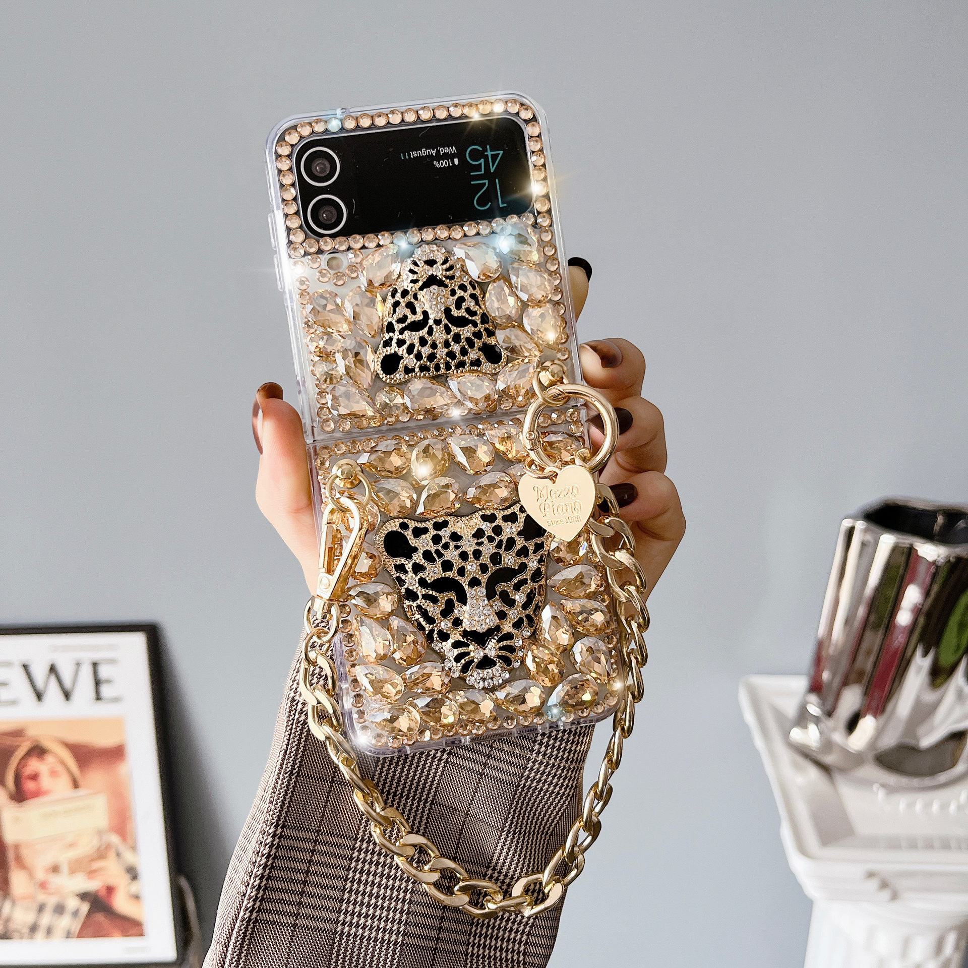 Bling Diamond Leopard Head for Samsung Galaxy Z Flip 6 5 4 3 