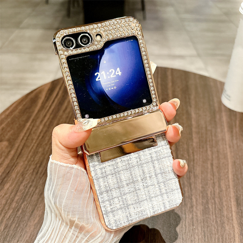 Electroplating Leather Hard Shell Phone Case for Samsung Galaxy Z Flip 6 5 4 3 