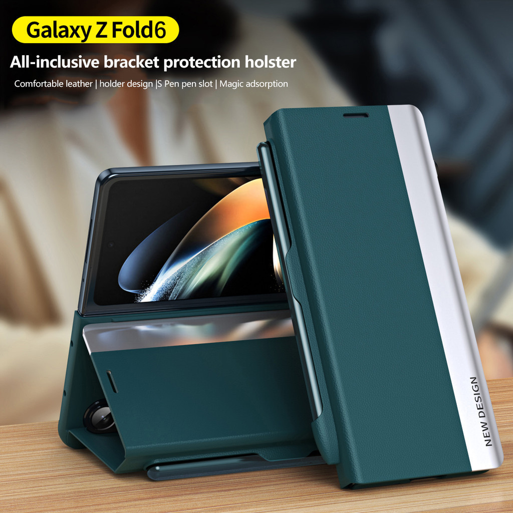 Luxury Leather Electroplating Holder Pen Slot Phone Case For Samsung Galaxy Z Fold 6 5 4 3 