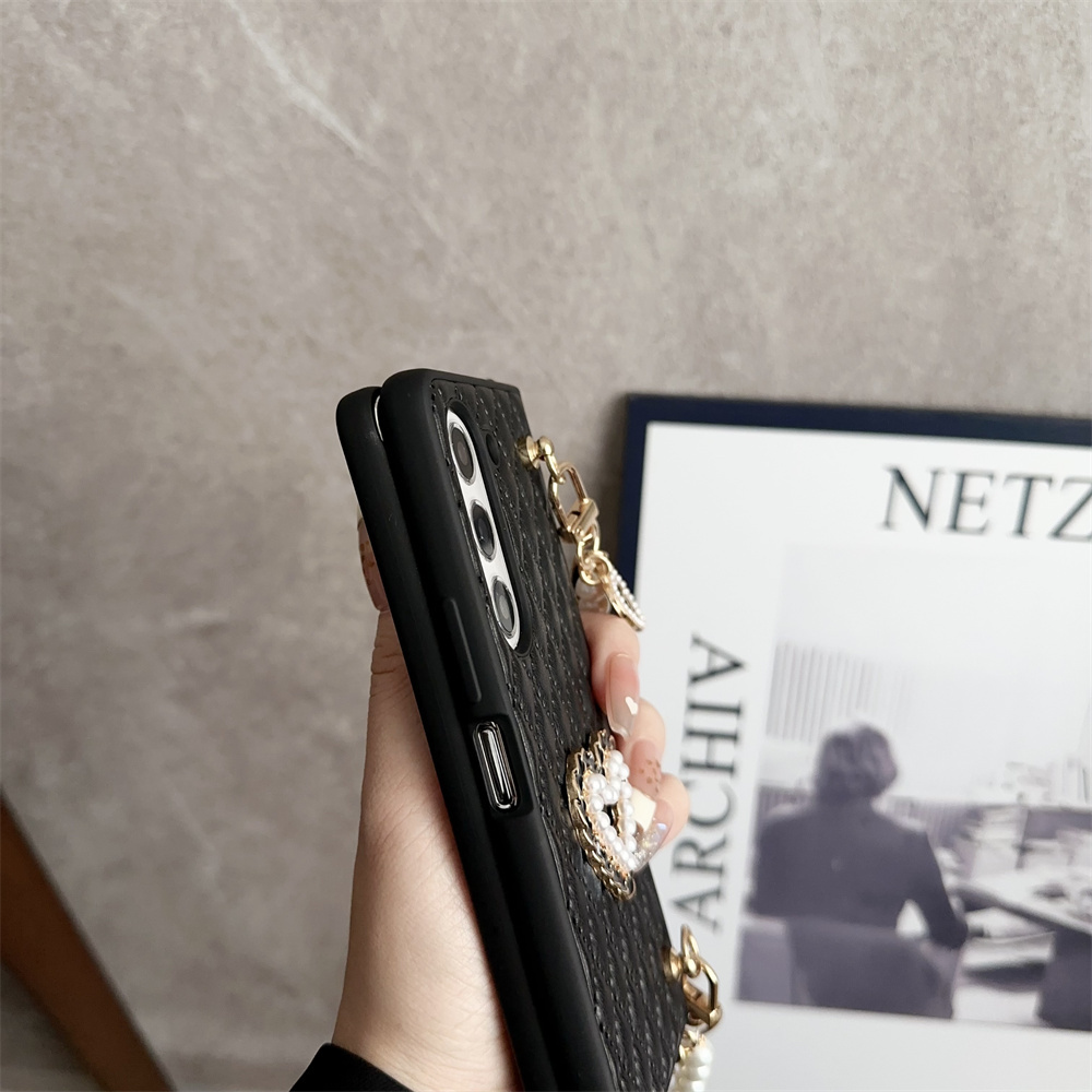Leather Love Pearl Bracelet Strap Case for Samsung Galaxy Z Fold 5 4 3 