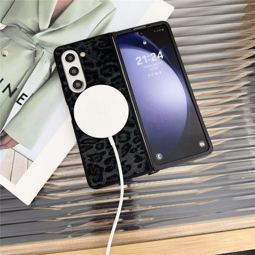 Luxury Leopard Print Magnetic Anti Slip Phone Case for Samsung Galaxy Z Fold 5 4 3 