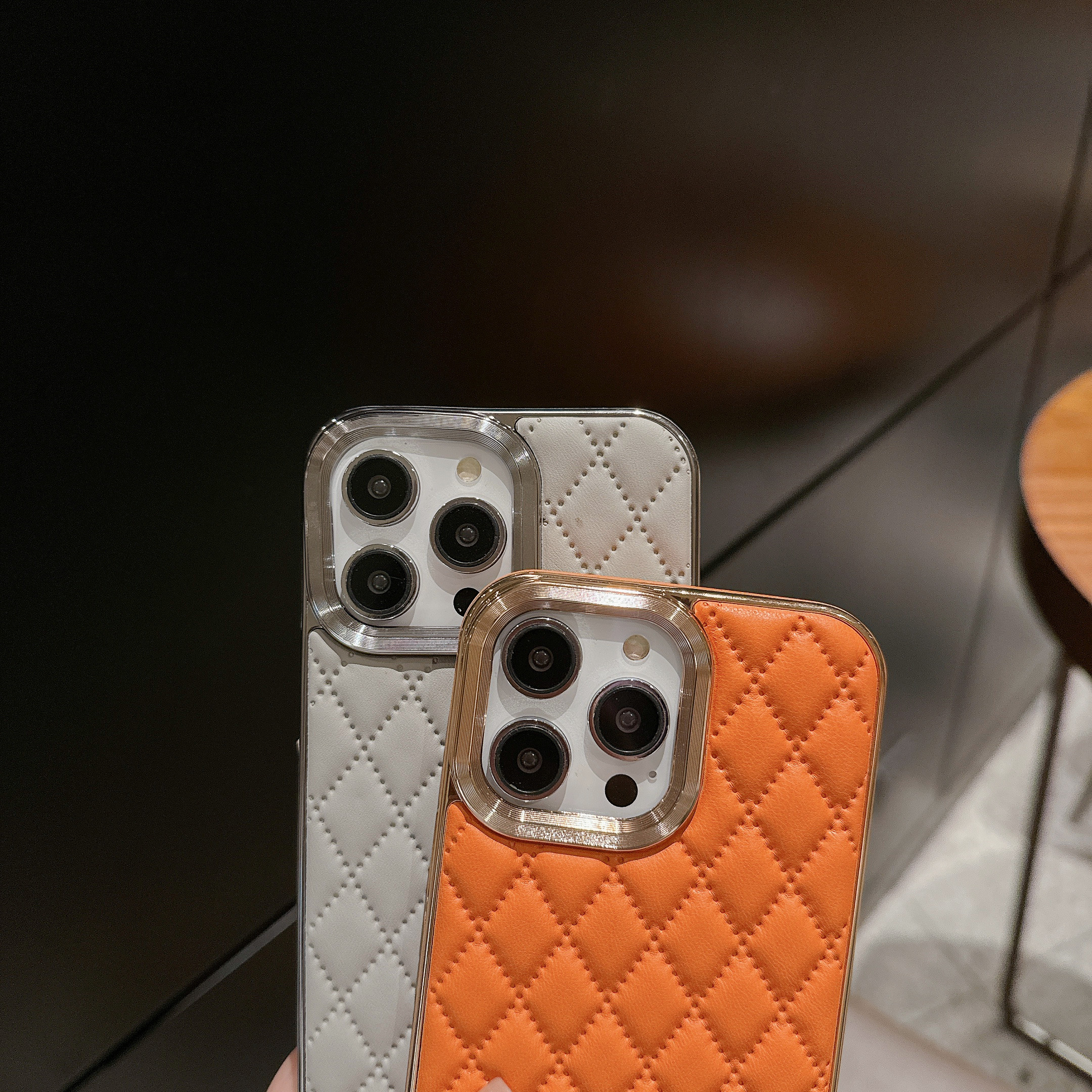 Luxury Leather 3D Diamond Shockproof Soft Metal Case for iPhone 16 15
