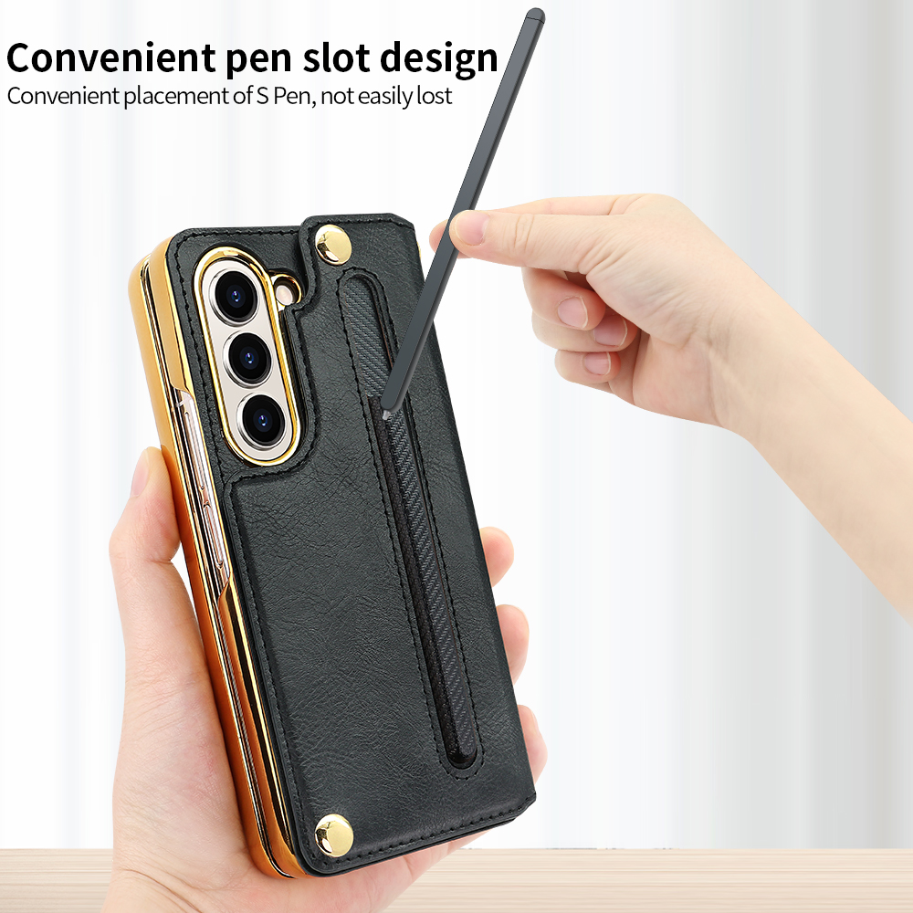 Retro Leather Card Wallet Phone Case for Samsung Galaxy Z Fold 6 5 4 With Screen Protector&Pen Slot&Hand Strap