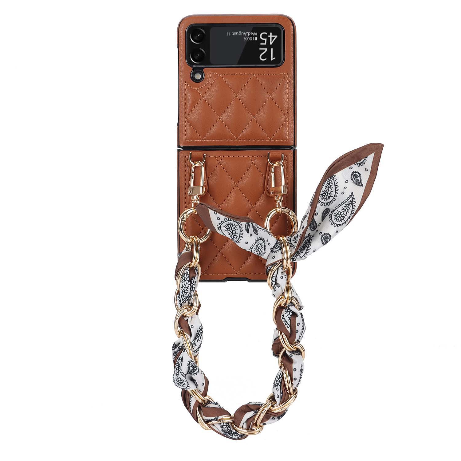 Luxury Silk Scarf Strap Chain Leather Case For Samsung Galaxy Z Flip 6/5/4/3