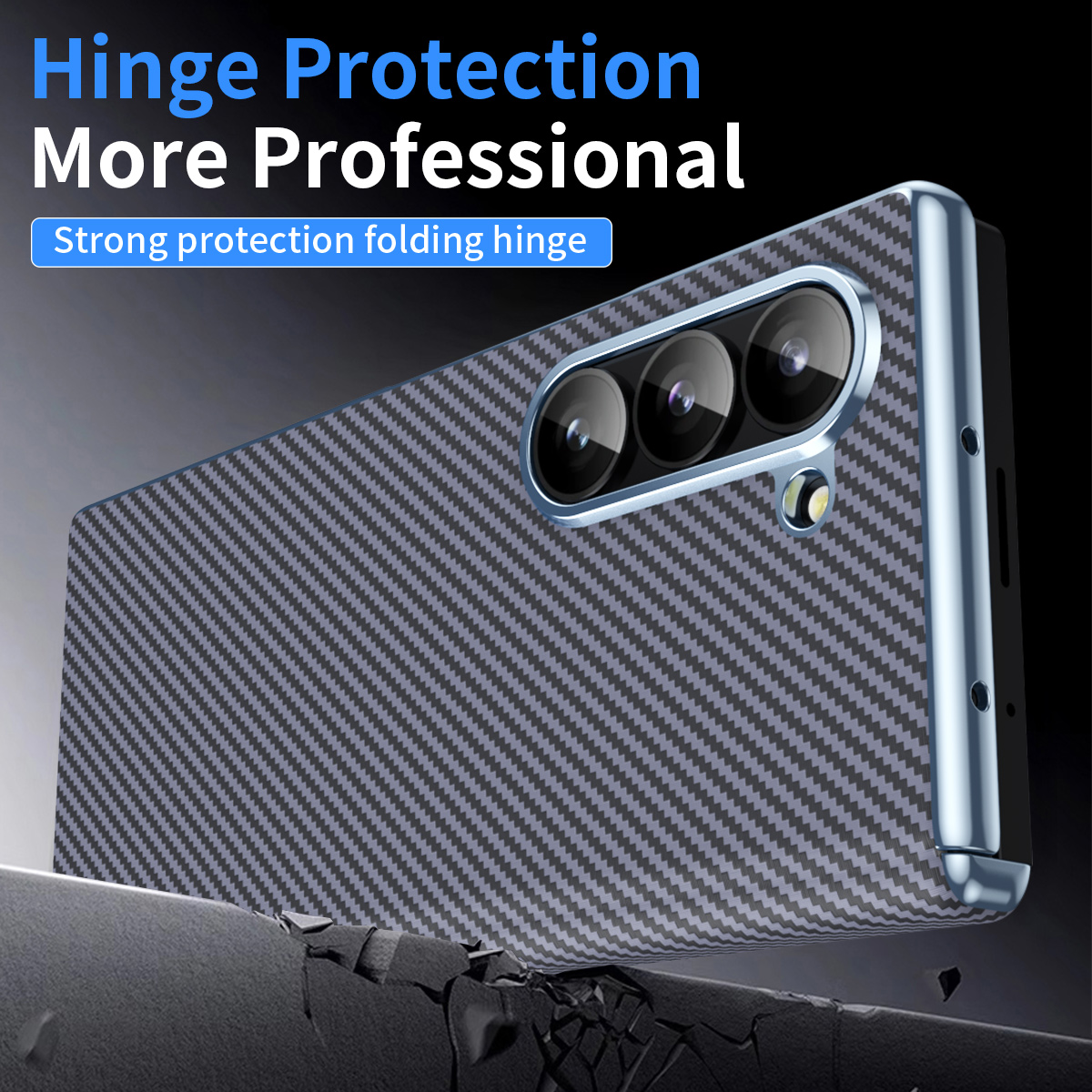 Carbon Fiber Pattern Shockproof  Protective Hinge Case with Mirror Film For Samsung Galaxy Z Fold 6/5/4/3