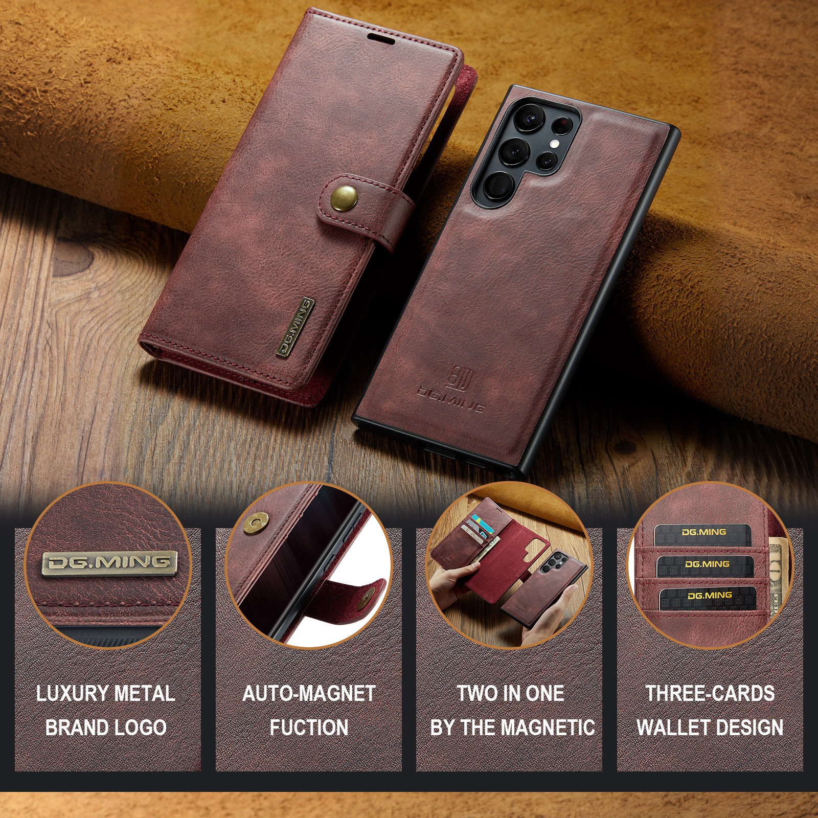 2 in 1 Detachable Wallet Case for Samsung Galaxy S24 Ultra Plus