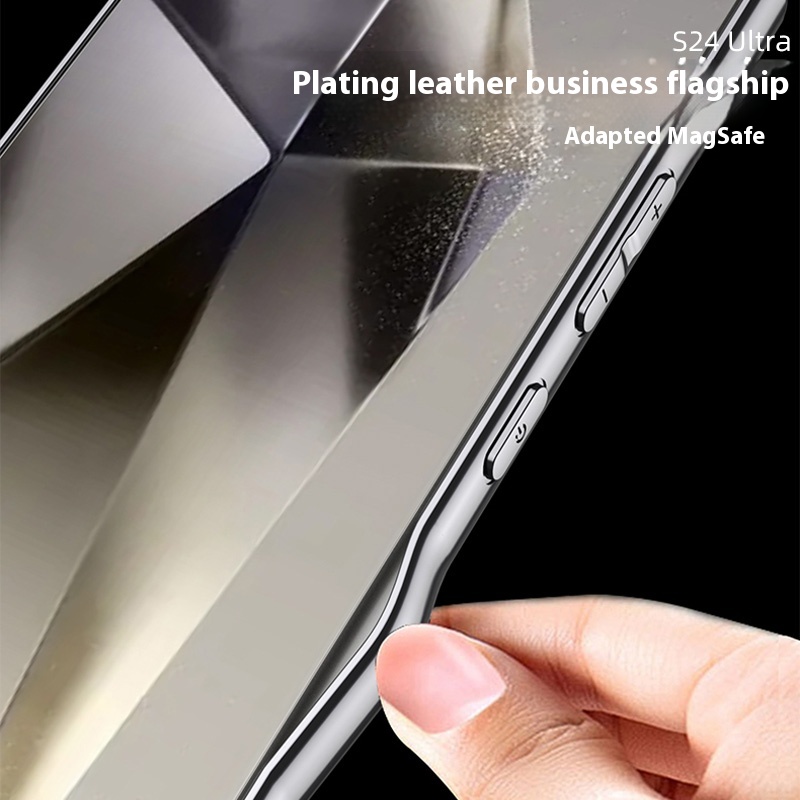 Leather Plating Z-shaped Magnetic Wireless Charging Anti Drop Cases For Samsung Galaxy S24 S23 Ultra
