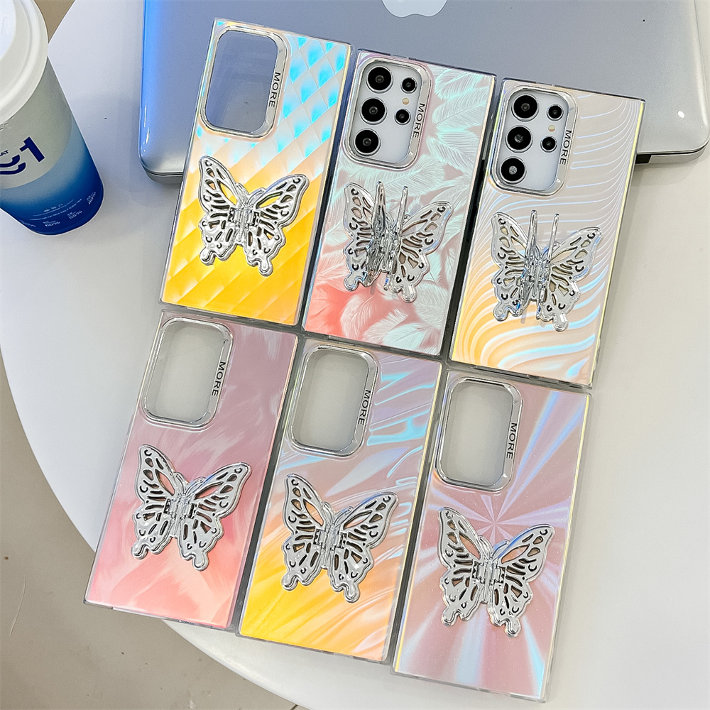 Aurora Gradient Butterfly Bracket Case for Samsung Galaxy S24 Ultra Plus