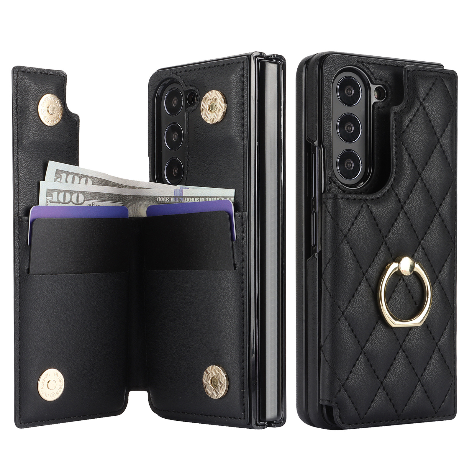 Luxury Wallet Leather Case Blocking Ring Kickstand Flip Leather Case for Samsung Galaxy Z Fold 3 4 5 6