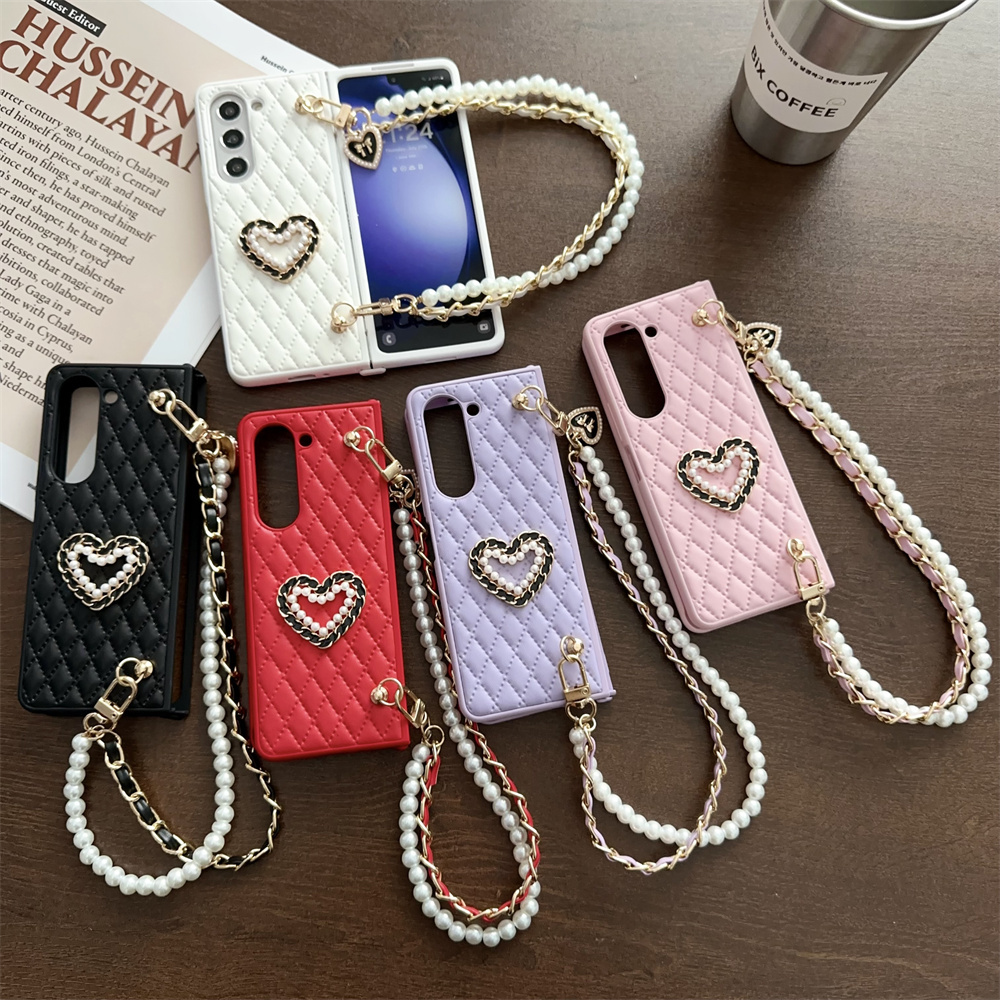 Leather Love Pearl Bracelet Strap Case for Samsung Galaxy Z Fold 5 4 3 