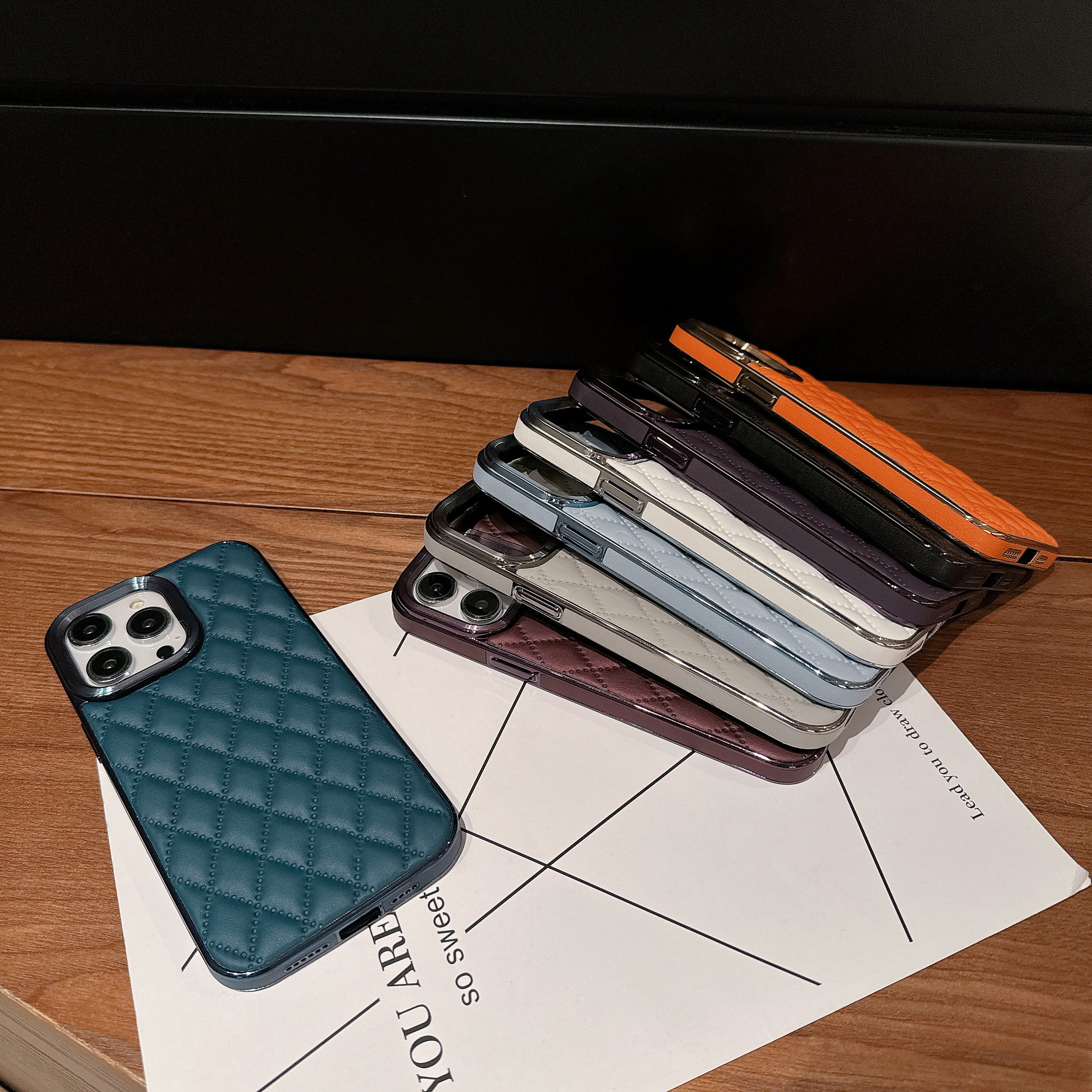 Luxury Leather 3D Diamond Shockproof Soft Metal Case for iPhone 16 15