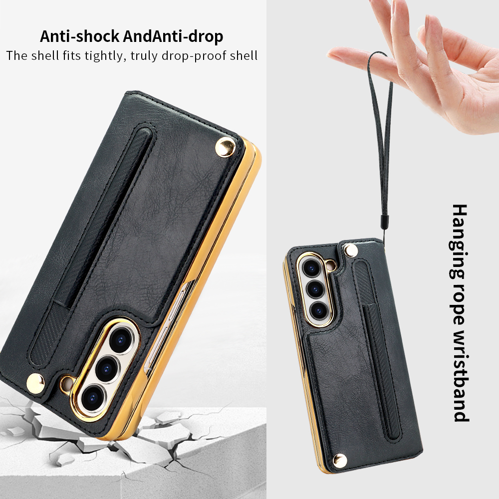 Retro Leather Card Wallet Phone Case for Samsung Galaxy Z Fold 6 5 4 With Screen Protector&Pen Slot&Hand Strap