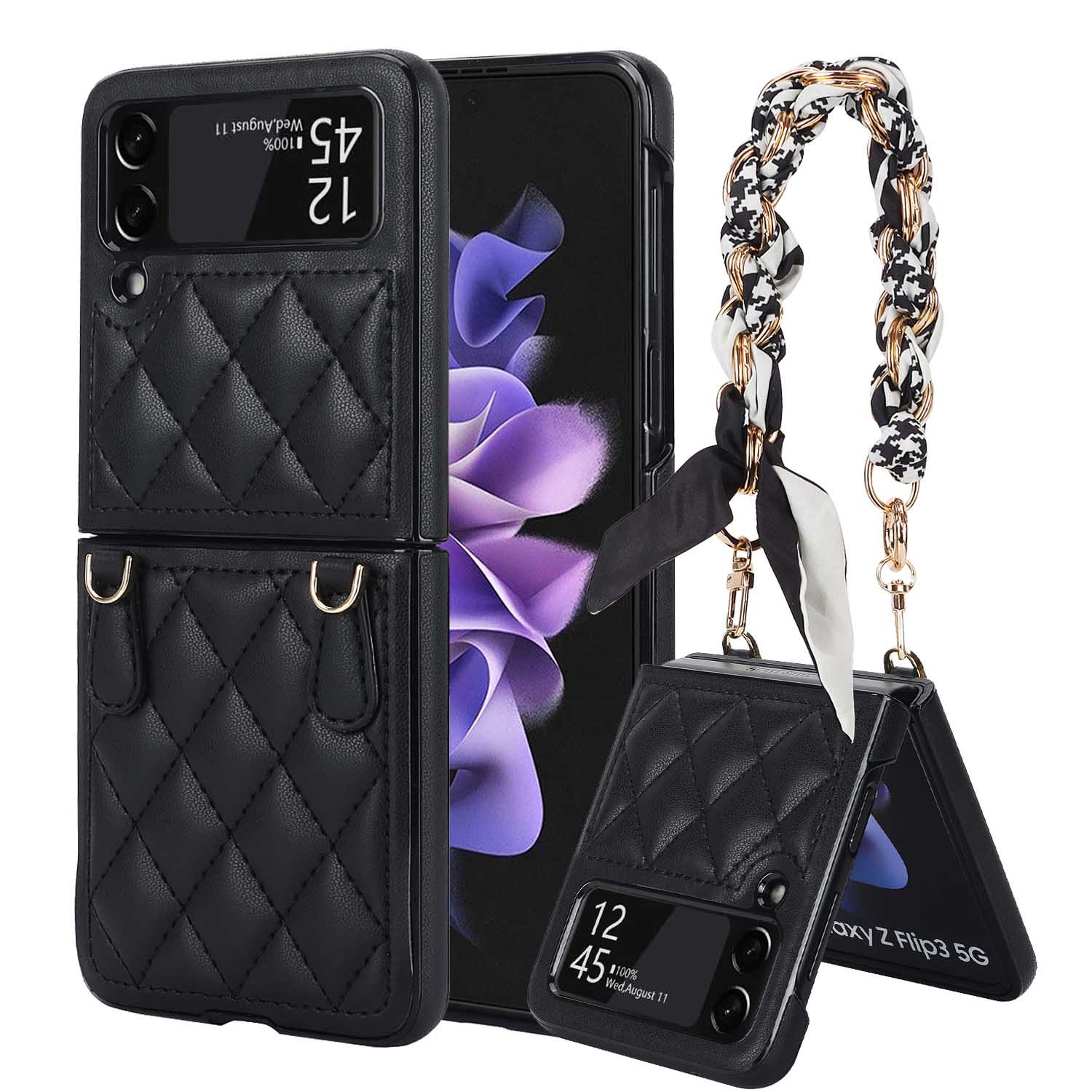 Luxury Silk Scarf Strap Chain Leather Case For Samsung Galaxy Z Flip 6/5/4/3