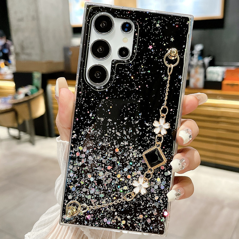 Luxury Glitter Gem Bracelet Flower Phone Cases For Samsung Galaxy S24 Plus Ultra