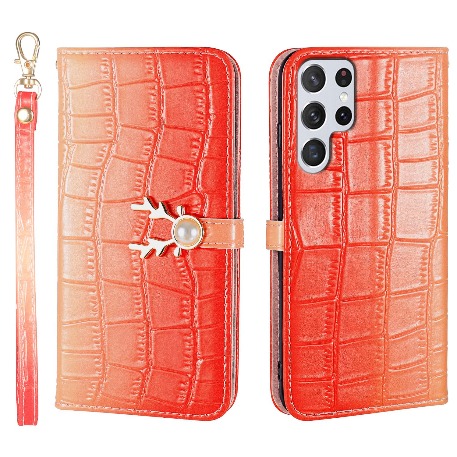 Crocodile Gradient Pattern Card Holder Phone Case For Samsung Galaxy S24 Plus Ultra