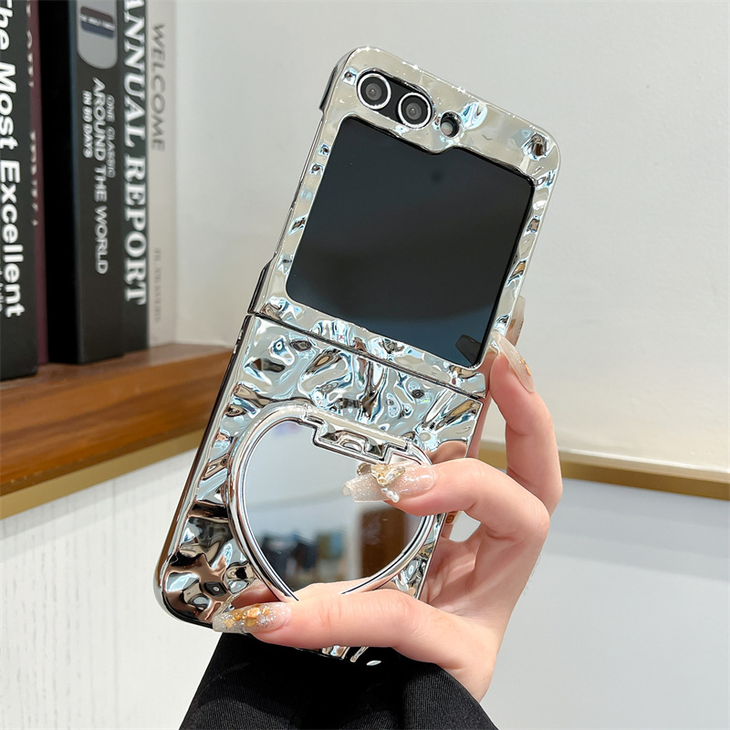 Love Mirror Bracket Plating Wrinkle Case For Samsung Galaxy Z Flip 6/ 5/4 /3 