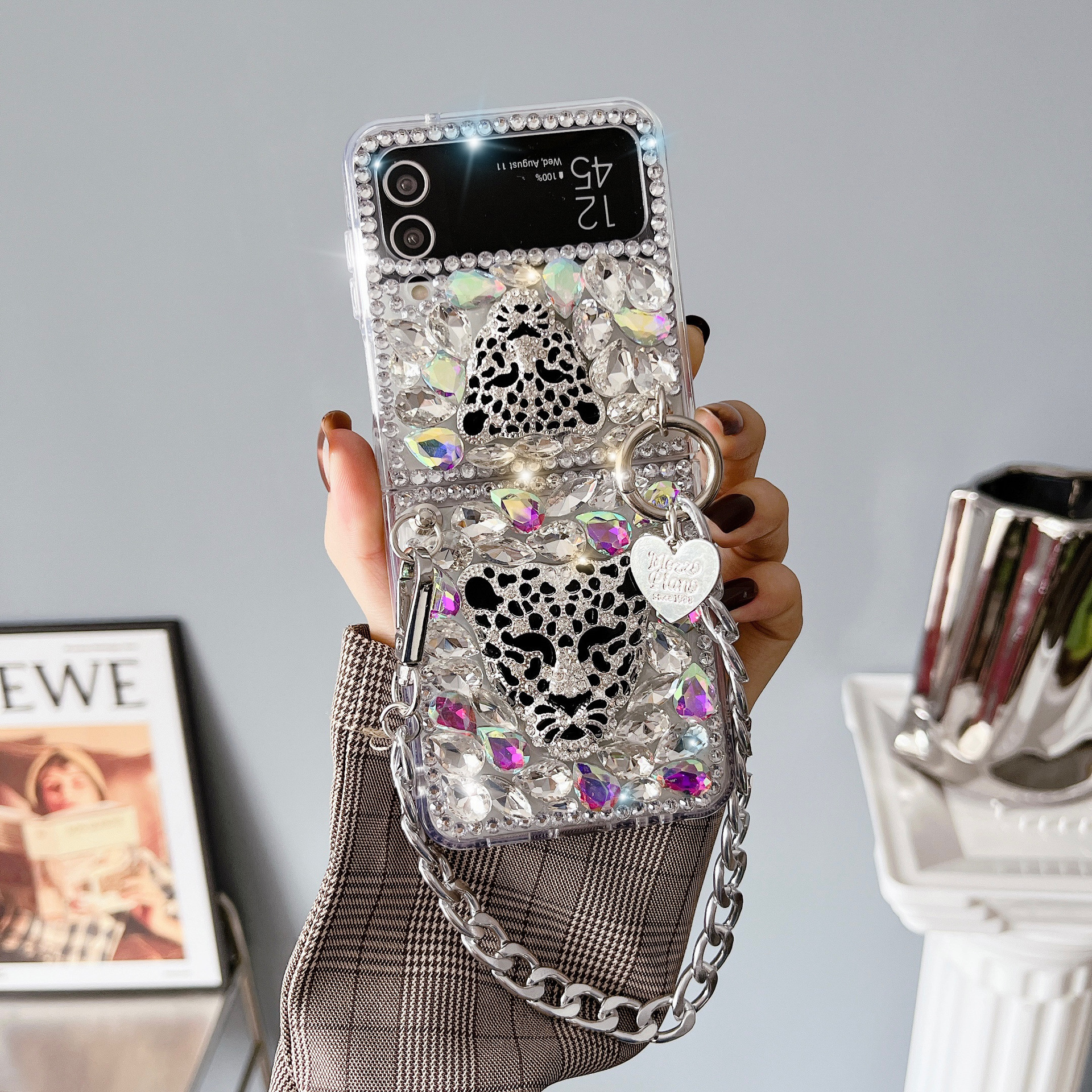 Bling Diamond Leopard Head for Samsung Galaxy Z Flip 6 5 4 3 