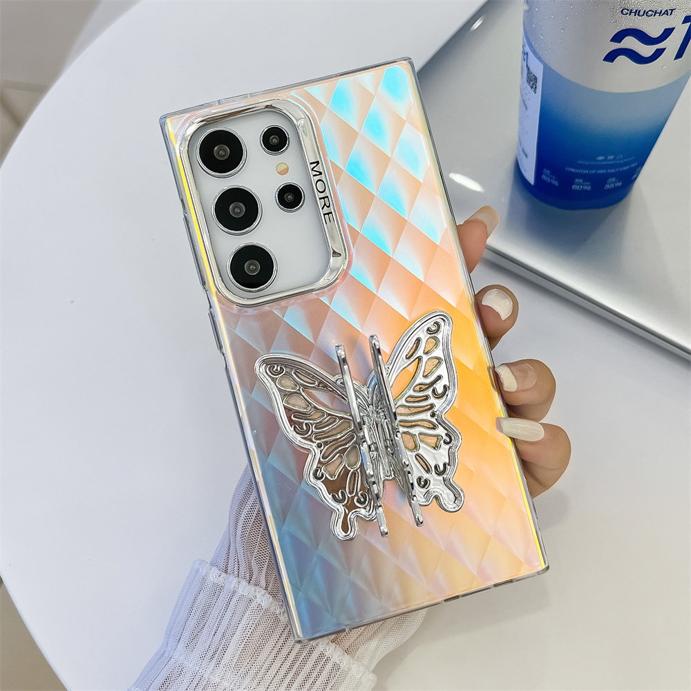 Aurora Gradient Butterfly Bracket Case for Samsung Galaxy S24 Ultra Plus