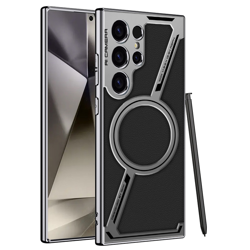 Leather Plating Z-shaped Magnetic Wireless Charging Anti Drop Cases For Samsung Galaxy S24 S23 Ultra