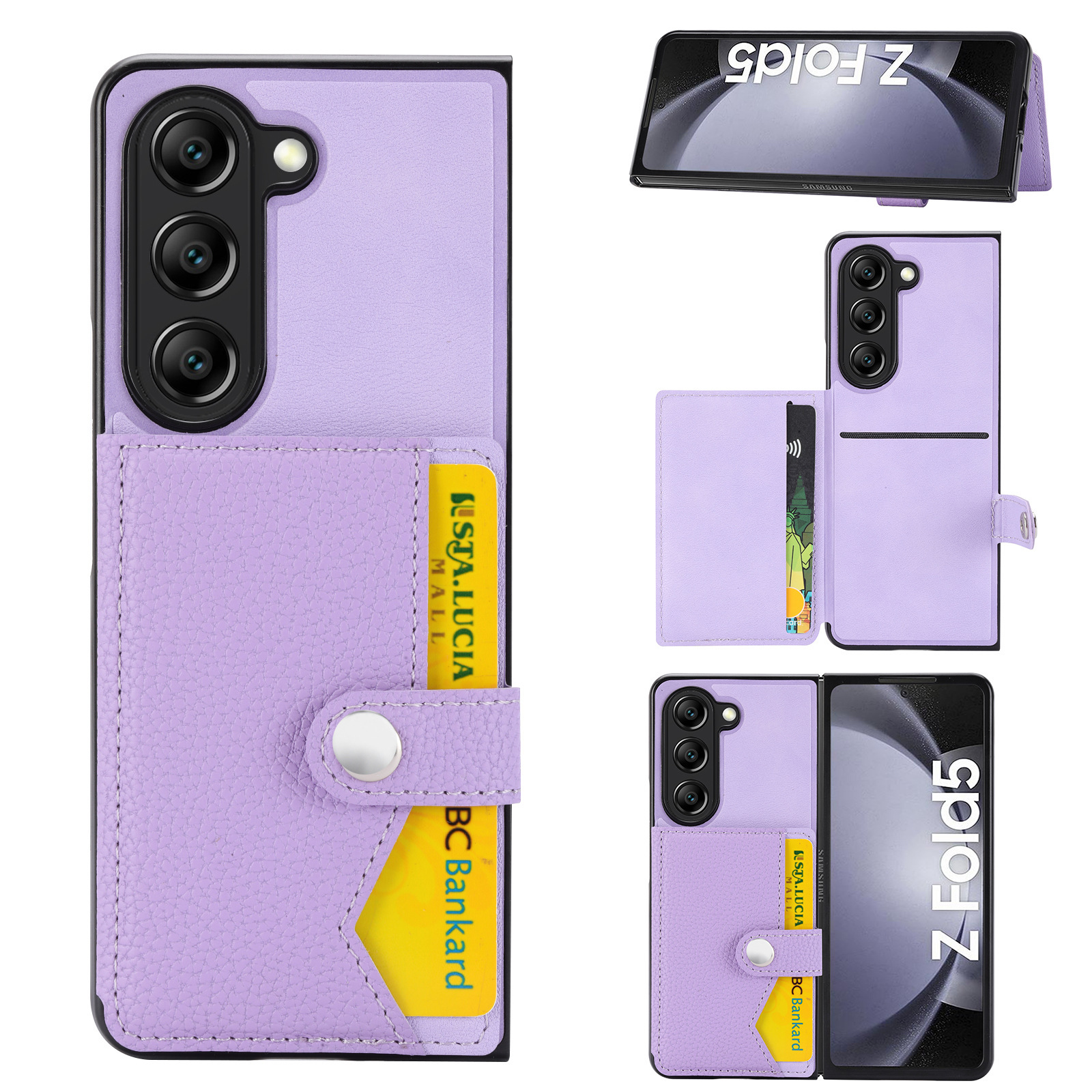 Litchi Leather Cards Slot Wallet Phone Case for Samsung Galaxy Z Fold 6 5 4 3 
