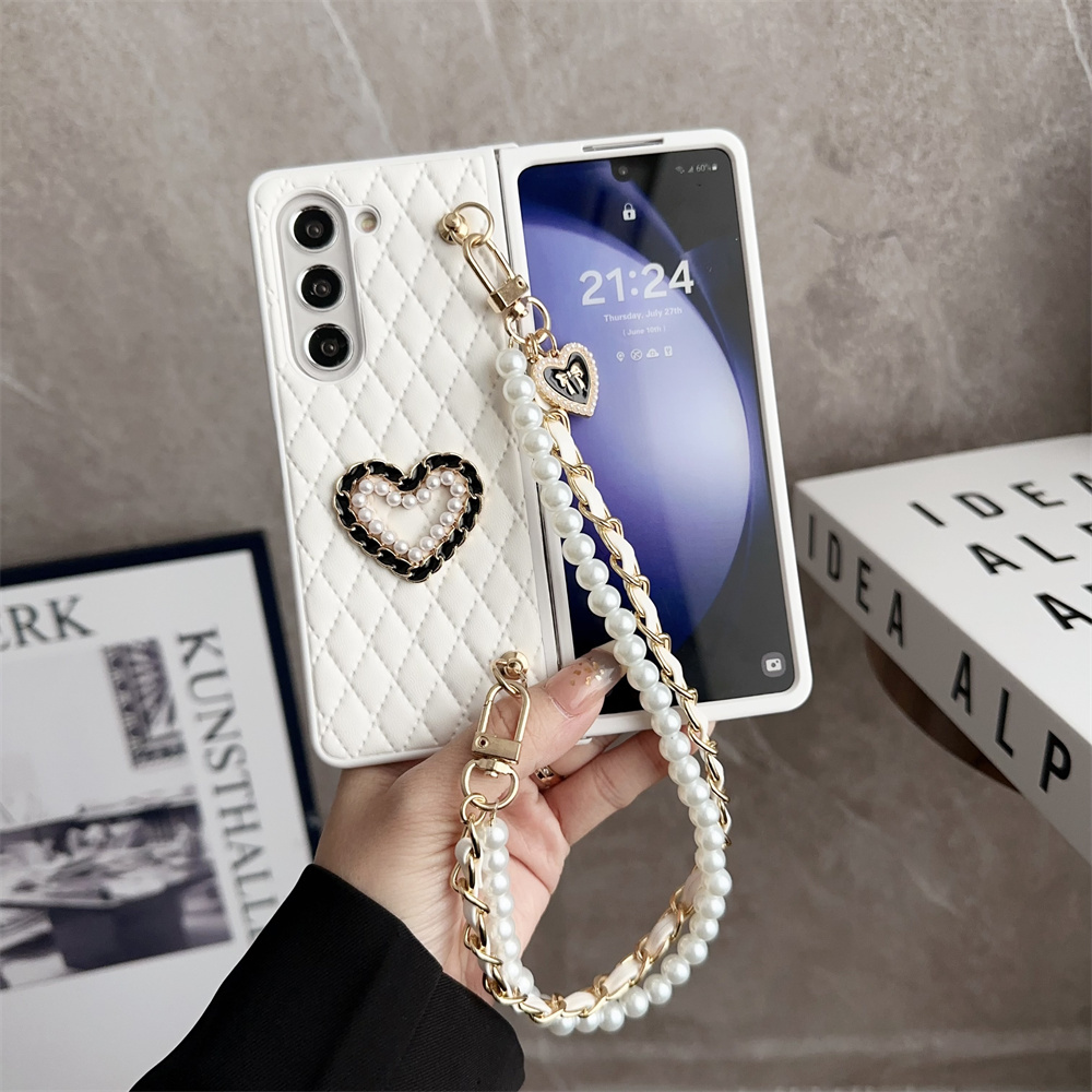 Leather Love Pearl Bracelet Strap Case for Samsung Galaxy Z Fold 5 4 3 