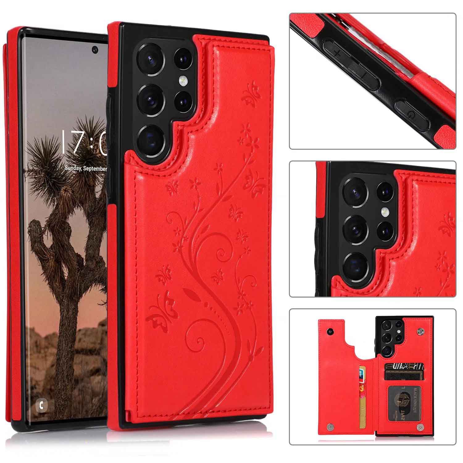 Luxury Flower Embossing Flip Leather Case for Samsung Galaxy S24 Ultra Plus