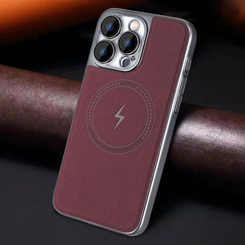 Luxury Leather Magnetic Suction Wireless Charging Phone Case For iPhone 16 15