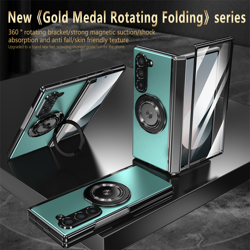 Luxury Matte Solid Color 360° Rotating Bracket Phone Case For Samsung Galaxy Z Fold 6 5 4 3 
