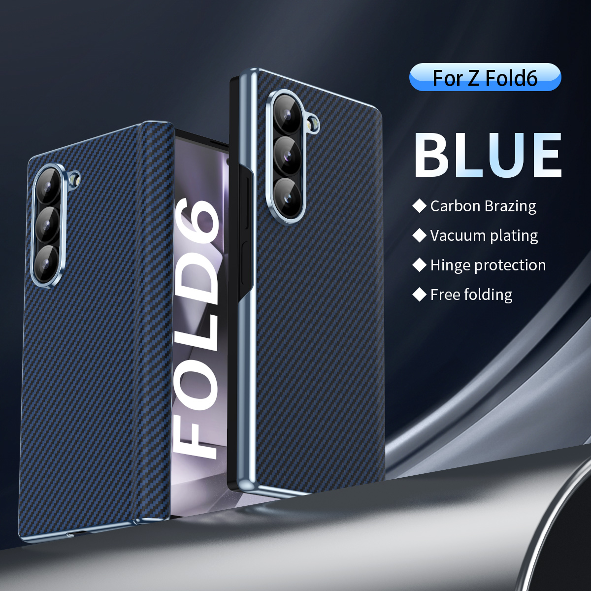 Carbon Fiber Pattern Shockproof  Protective Hinge Case with Mirror Film For Samsung Galaxy Z Fold 6/5/4/3