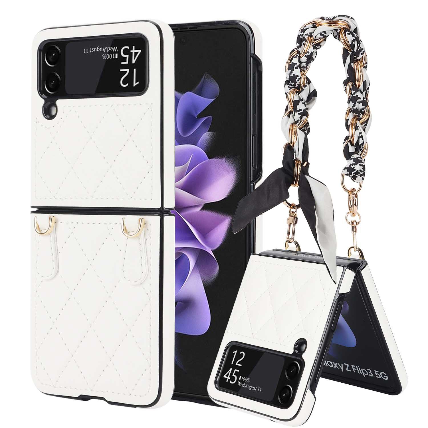 Luxury Silk Scarf Strap Chain Leather Case For Samsung Galaxy Z Flip 6/5/4/3