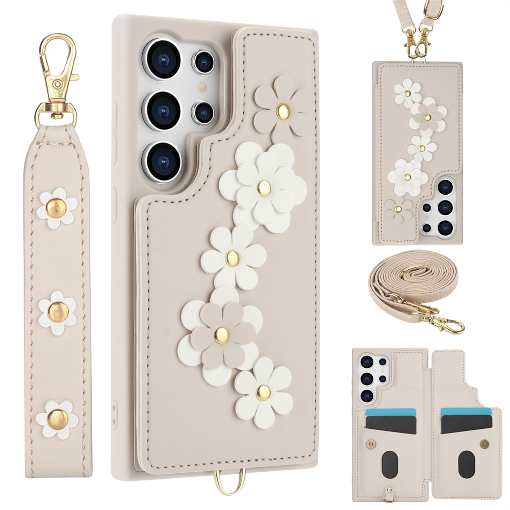 Crossbody Leather Rope Wallet Wrist Strap Phone Case for Samsung For S24 Ultra Plus