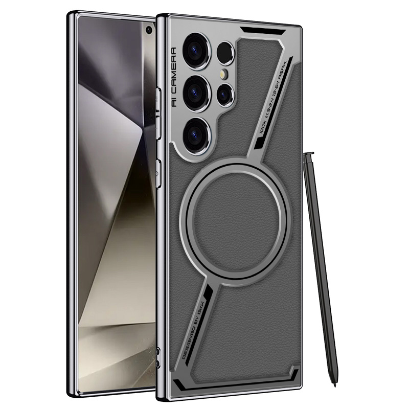 Leather Plating Z-shaped Magnetic Wireless Charging Anti Drop Cases For Samsung Galaxy S24 S23 Ultra