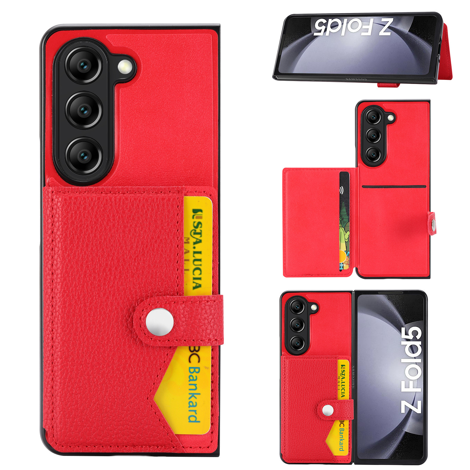 Litchi Leather Cards Slot Wallet Phone Case for Samsung Galaxy Z Fold 6 5 4 3 