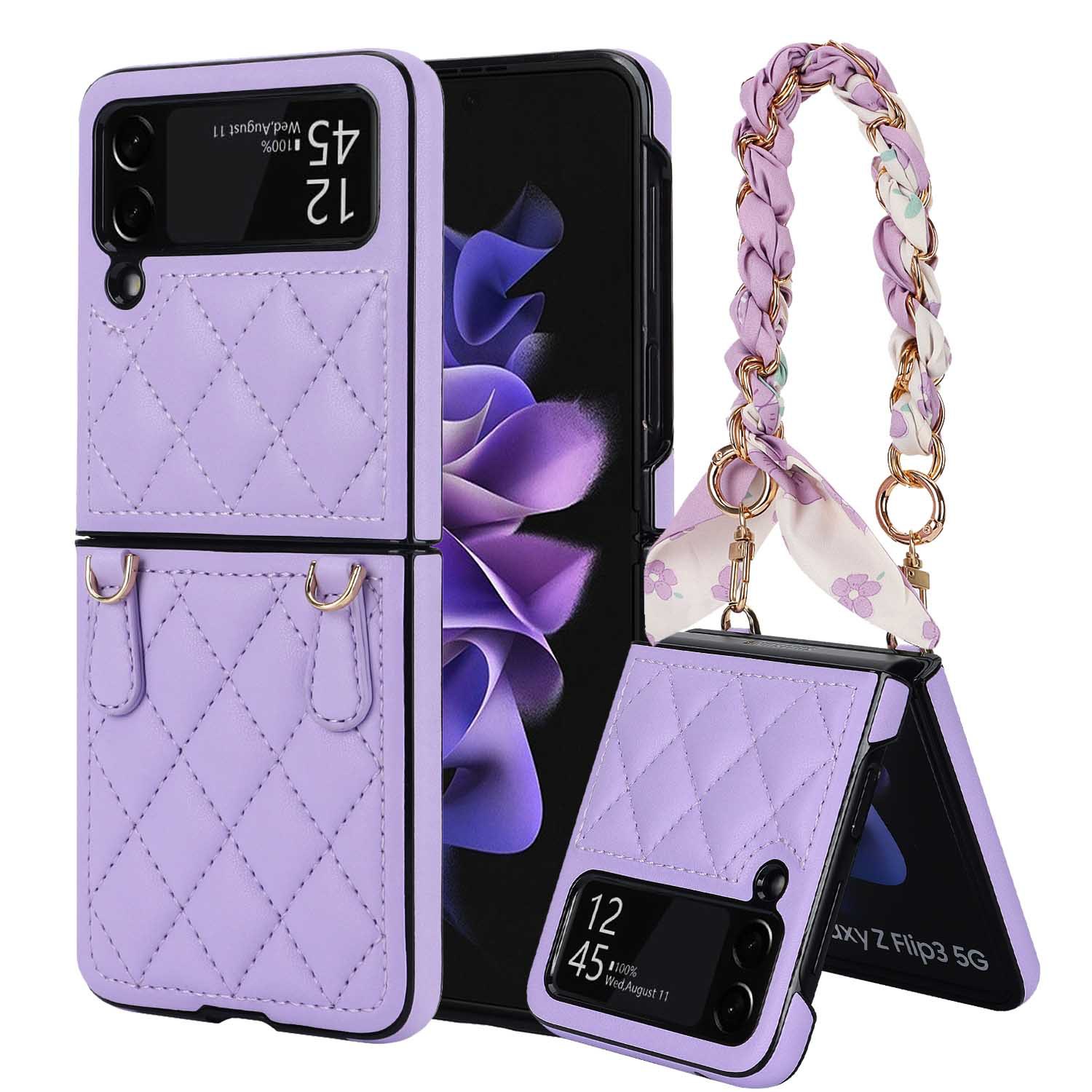 Luxury Silk Scarf Strap Chain Leather Case For Samsung Galaxy Z Flip 6/5/4/3