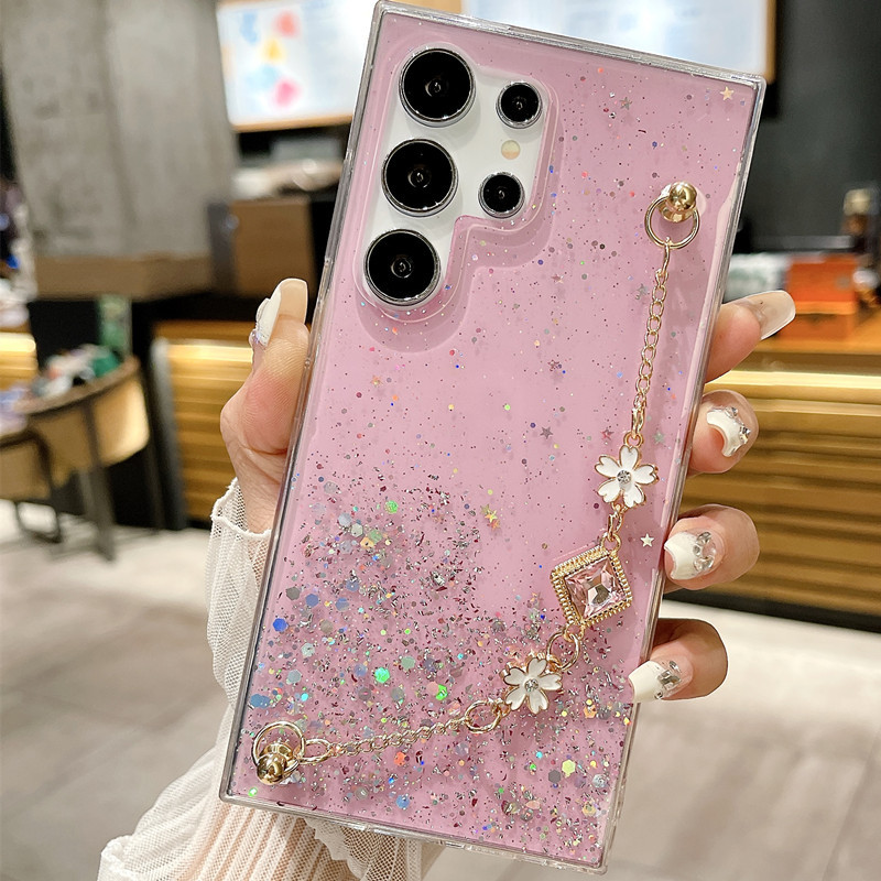 Luxury Glitter Gem Bracelet Flower Phone Cases For Samsung Galaxy S24 Plus Ultra