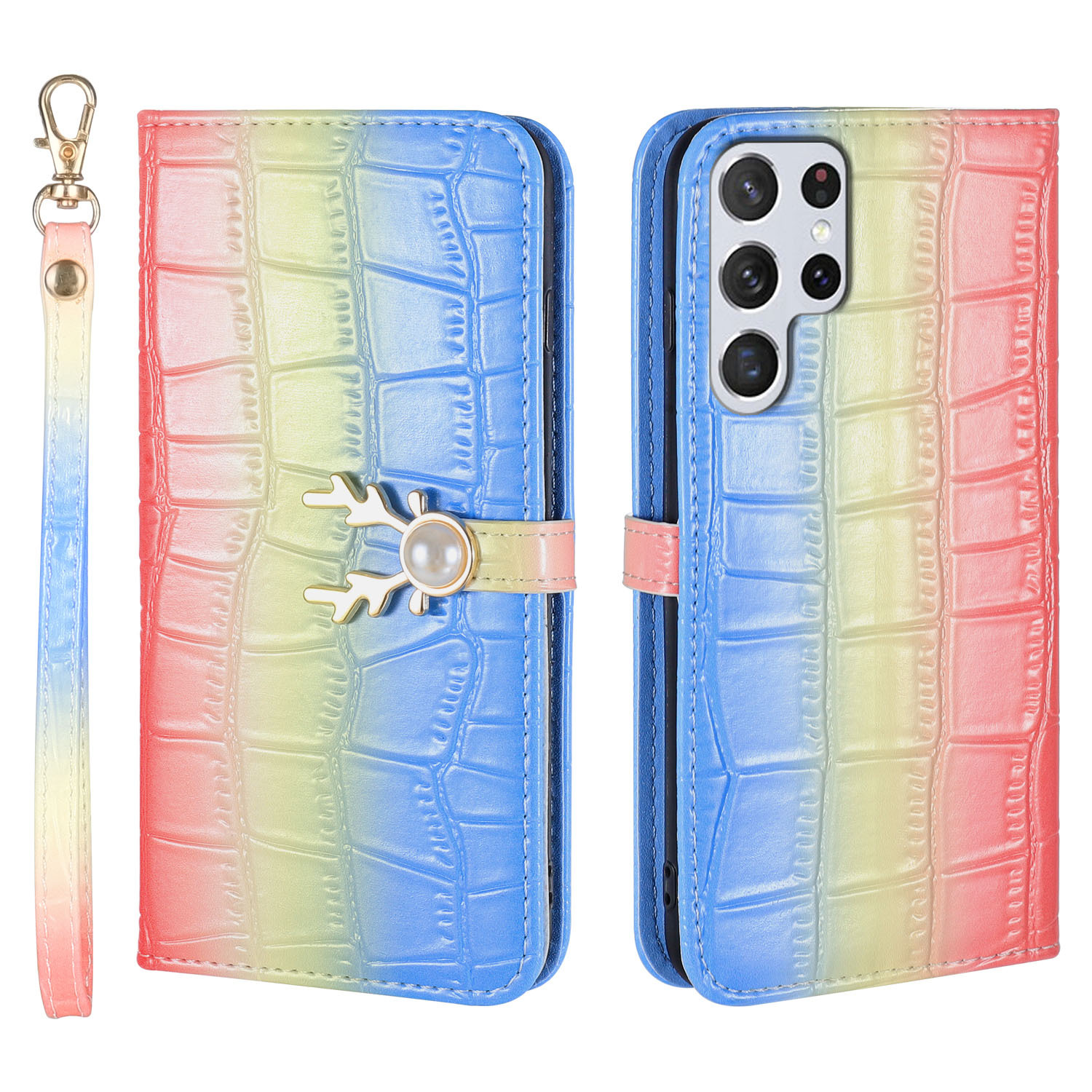 Crocodile Gradient Pattern Card Holder Phone Case For Samsung Galaxy S24 Plus Ultra