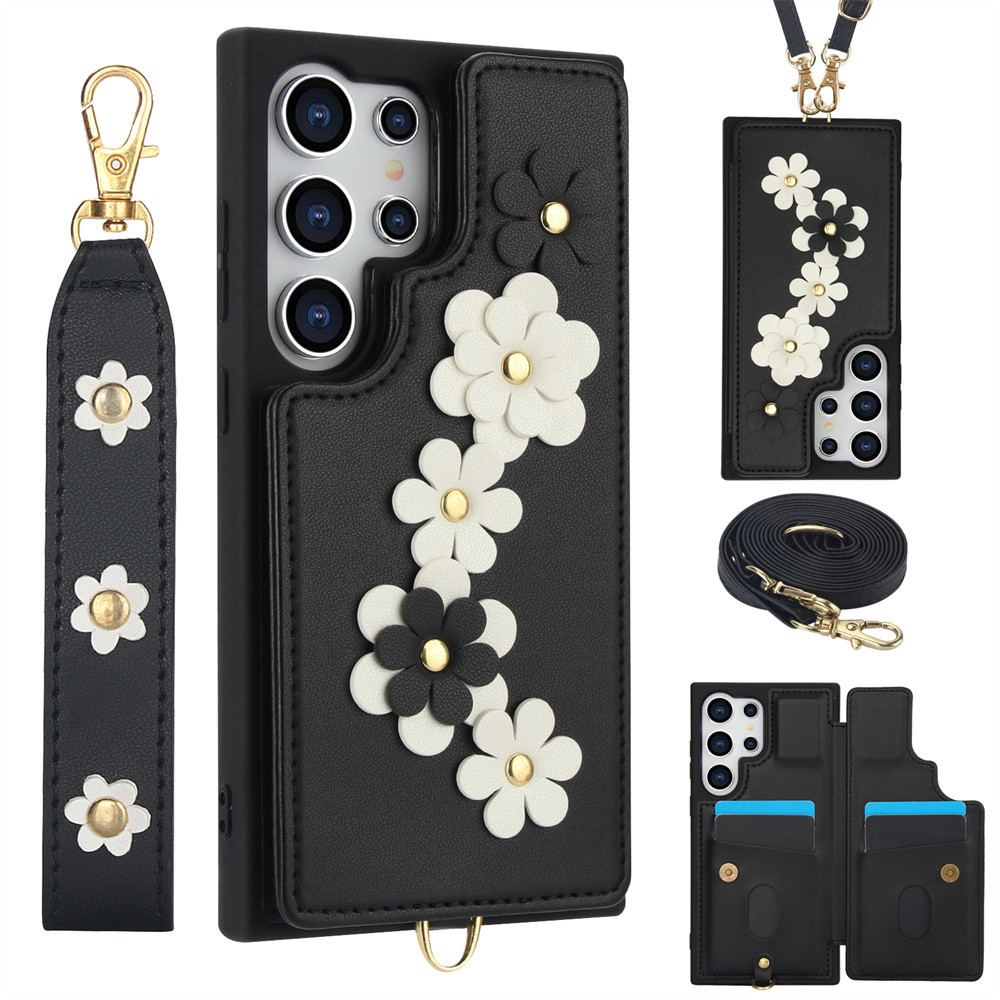 Crossbody Leather Rope Wallet Wrist Strap Phone Case for Samsung For S24 Ultra Plus