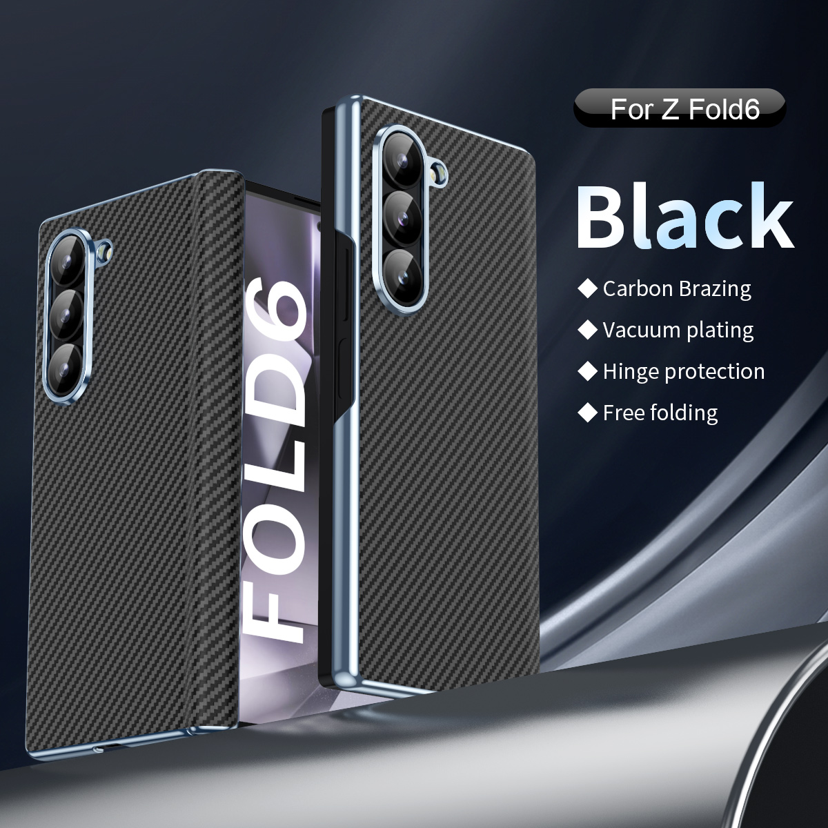 Carbon Fiber Pattern Shockproof  Protective Hinge Case with Mirror Film For Samsung Galaxy Z Fold 6/5/4/3