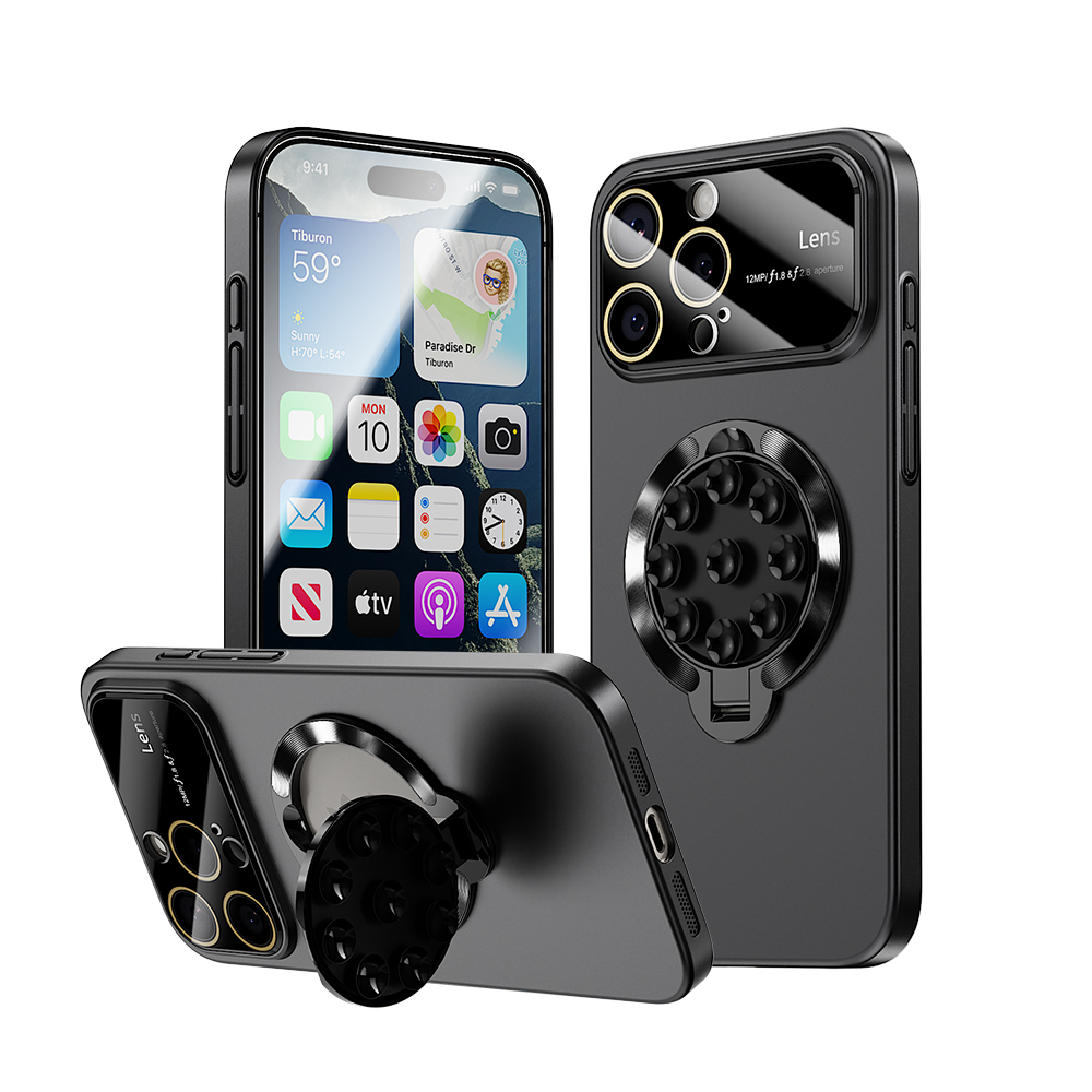 Luxury Suction Cup Holder Stand Magsafe Case for iPhone 16 15 14 13 12 Pro Max
