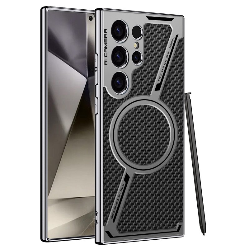 Leather Plating Z-shaped Magnetic Wireless Charging Anti Drop Cases For Samsung Galaxy S24 S23 Ultra