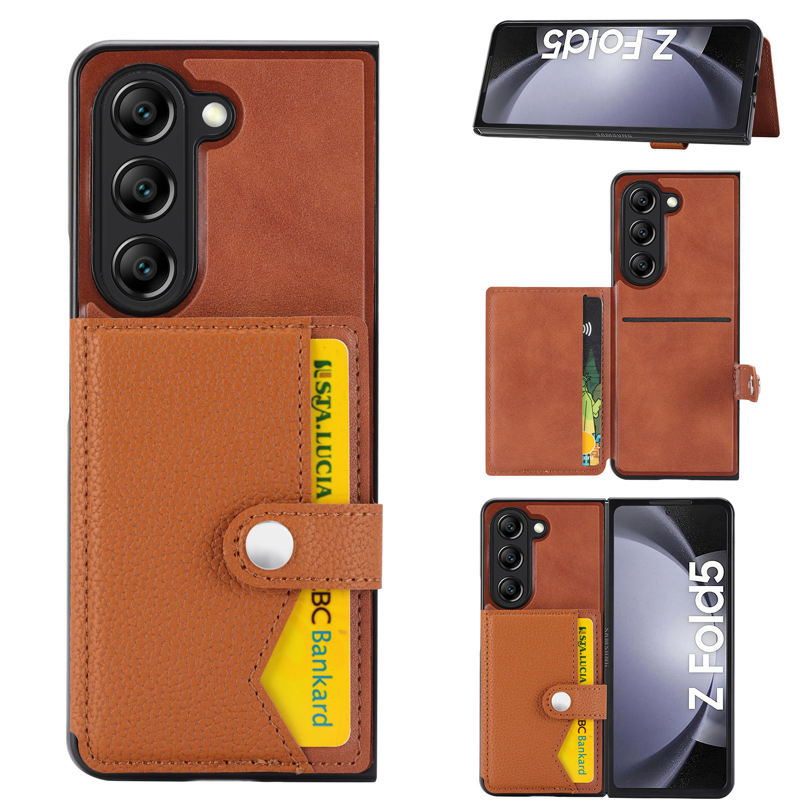 Litchi Leather Cards Slot Wallet Phone Case for Samsung Galaxy Z Fold 6 5 4 3 