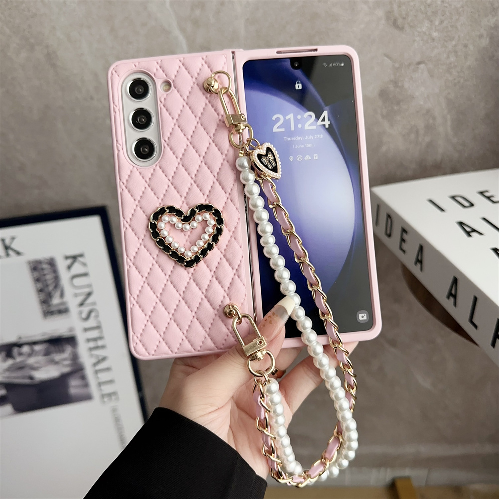 Leather Love Pearl Bracelet Strap Case for Samsung Galaxy Z Fold 5 4 3 