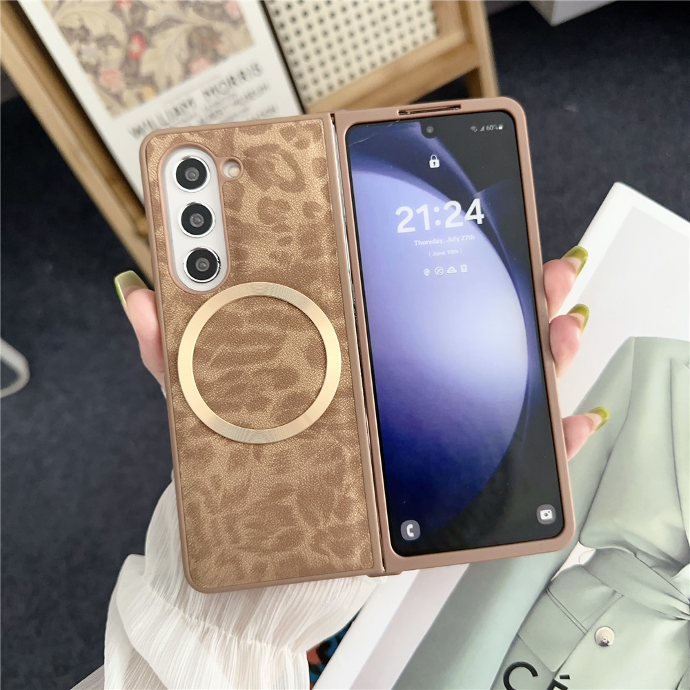 Luxury Leopard Print Magnetic Anti Slip Phone Case for Samsung Galaxy Z Fold 5 4 3 