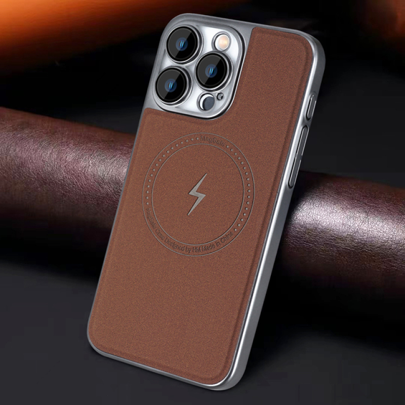 Luxury Leather Magnetic Suction Wireless Charging Phone Case For iPhone 16 15